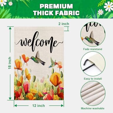 FUYUCHEN Hummingbird Garden Flag 12x18 Inch Double Sided Tulip Welcome Spring Summer Outside for Yard Outdoor Seasonal Decoration Flag - Image 3