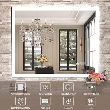 Amorho 72"x 36" LED Bathroom Mirror with Black Frame, Front Light and Backlit(Controlled Separately), Stepless Dimmable, Anti-Fog, Shatter-Proof, 3 Colors, Memory - Image 8