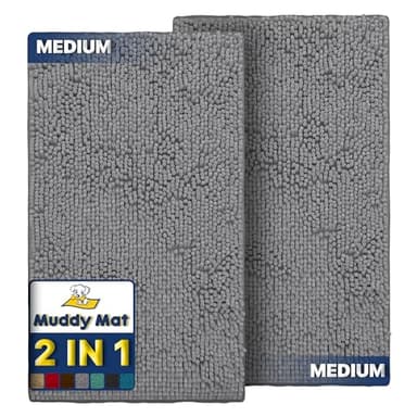 Muddy Mat® 2-Piece Grey Medium 30"X19" AS-SEEN-ON-TV Highly Absorbent Microfiber Door Mat, Bath Mat and Pet Rug, Non Slip Thick Washable, Soft Chenille for Kitchen Bathroom Bedroom Indoor and Outdoor - Image 1