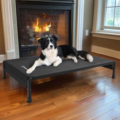 Veehoo Cooling Outdoor Dog Bed, Heavy Duty Elevated Pet Bed with Washable & Breathable Teslin Mesh, Non-Slip Silicon Feet, Dog Cot Bed with Support Hem, 41" x 27", Black, CWC2433 - Image 6