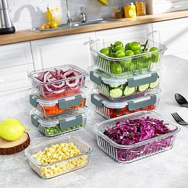KOMUEE 10 Packs Glass Meal Prep Containers with Lids, Glass Food Storage Containers Set, Airtight Lunch Containers, Microwave, Oven, Freezer and Dishwasher Safe, Gray - Image 7