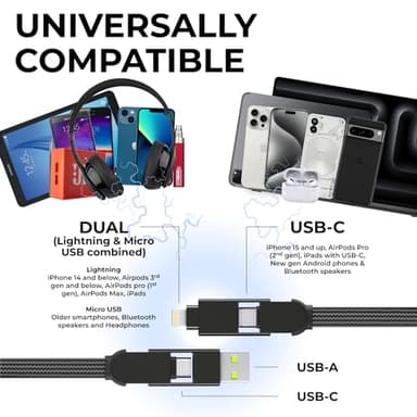 Rolling Square inCharge X - USB C Charger Cable, Lightning Cable for Smartphone, Universal Cable Charger 6 in 1, USB Plug, Black, 100W - Image 2