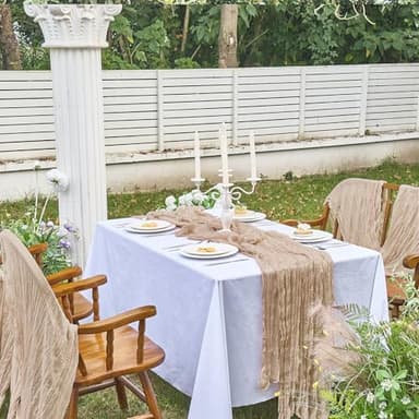IVAPUPU 10 Pcs Cheesecloth Table Runner - 10ft Nude Boho Gauze Cheese Cloth Table Runners for Baby Shower Decoration Wedding Party Summer Garden Farmhouse - Image 5