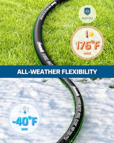 DEWENWILS Garden Hose 5/8" × 25ft, Heavy Duty, Flexible, Lightweight Hybrid Water Hose with Swivel Handle in Solid Aluminum Fittings, No Kink, CE & RoHS Listed, Black+Green - Image 5