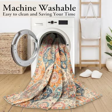 Lahome Moroccan 6x9 Rugs for Living Room, Soft Washable 6x9 Area Rug for Bedroom, Ultra-Thin Oriental Trellis Distressed Non Shedding Throw Large Carpet for Dining Room Office, Cream/Multi - Image 5