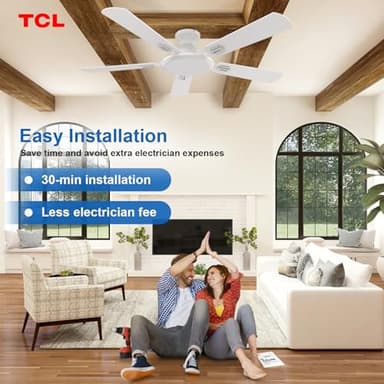 TCL Ceiling Fans with Lights, 52 Inch Low Profile Ceiling Fan with Light and Remote Control, Flush Mount, DC Reversible Motor, Noiseless, 6 Speeds Ceiling Fan for Bedroom (White) - Image 8