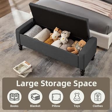 DRM‘SCUUM 50" W Storage Ottoman Bench with Safety Hinge, Load up to 660 lb Ottoman with Storage, Upholstered Tufted Entryway Bench with Seating for Living Room, Bedroom, Entryway, Dark Gray - Image 3