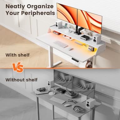 ErGear Standing Desk with LED Strip, 55″ x 28″ Electric Height Adjustable RGB Gaming Table with Shelf, Sit Stand Desk with Dual Cable Holes, C-Clamp Mount Compatible, 4 Preset Heights, White - Image 7