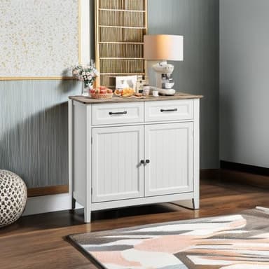 Gizoon Kitchen Sideboard Buffet Cabinet, 32'' H Large Kitchen Storage Island and Adjustable Shelf, Modern Coffee Bar Console Cabinet for Dining Room, Bathroom, Entryway, Grey - Image 7