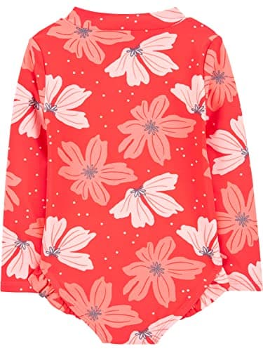 Simple Joys by Carter's Girls' Long Sleeve Zipper One Piece Swimsuit, Pink Floral, 3-6 Months - Image 2