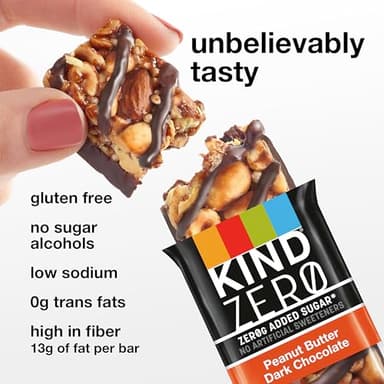 KIND ZERO Added Sugar Bars, Keto Snack, Peanut Butter Dark Chocolate, Good Source of Fiber, Gluten Free, Low Sugar, 5g Protein, 30 Count - Image 4