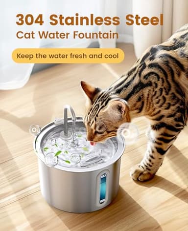 oneisall Stainless Steel Cat Water Fountain, 2L Water Fountains for Cats Indoor Dishwasher Safe with Quiet Pump and 3 Replacement Filters, Automatic Pet Water Fountain Faucet Spout Design - Image 3
