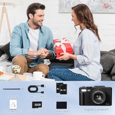 4K Digital Camera for Photography with 3" 180°Flip Screen,64MP Vlogging Camera for YouTube, HD WiFi Compact Camera with Flash, 18X Digital Zoom, 32GB TF Card & 2 Batteries(Black) - Image 7