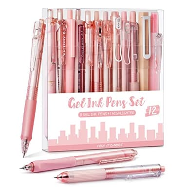 Four Candies Rose Series Gel Pens, Cute Writing Pens with Black & Pink Ink, 0.5 mm Smooth Fine Point, Back to School Office Supplies Girly Stationery Aesthetic Desk Accessories for Women, Set of 12 - Image 1