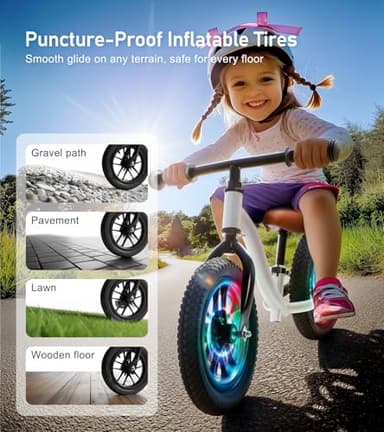 little dove Colorful Lighting Balance Bike 3+ Year Old, No Pedal Bike with Adjustable Handlebar & Seat, Inflatable Tires, Lightweight Toddler Balance Bike, Easy Assembly, Birthday for 3-6 Years - Image 4
