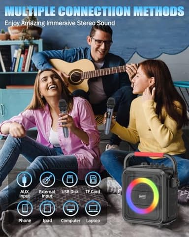 Karaoke Machine,Karaoke Machine for Adults & Kids,Portable Karaoke Speaker with 2 Wireless Microphones,PA System Supports Live/TF Card/USB/AUX//REC/TWS - Image 2