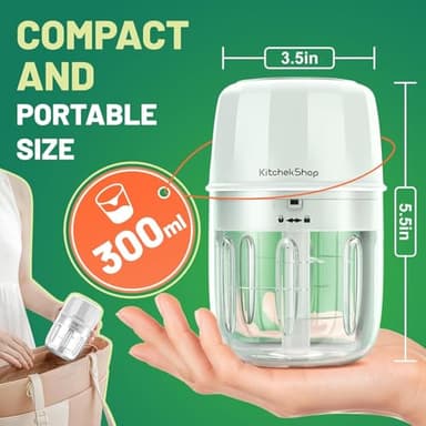 KitchekShop Electric Garlic Chopper, 300ML Portable Cordless Mini Food Processor, Rechargeable Vegetable Chopper Blender for Nuts Chili Onion Minced Meat and Spices BPA-Free(White) - Image 3