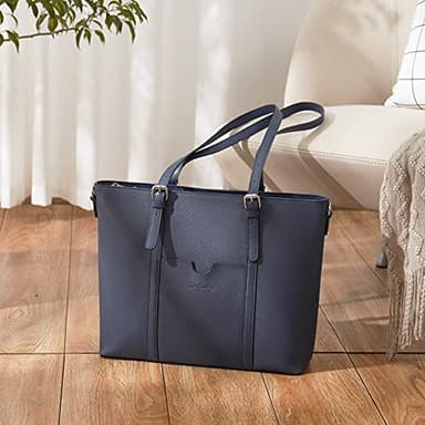 BOSTANTEN Women Leather Laptop Tote Office Shoulder Handbag Vintage Briefcase 15.6 inch Computer Work Purse Blue - Image 2