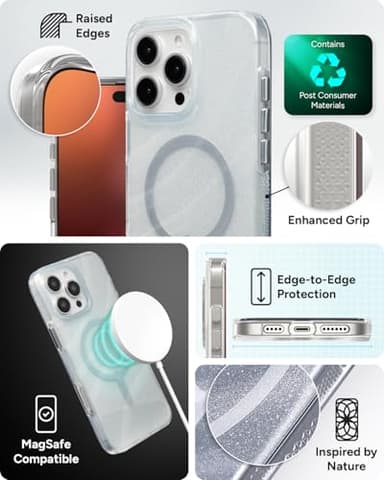 ZAGG Milan Snap iPhone 16 Pro Max Case – White Glitter Swirl on Clear Base, MagSafe Compatible, 13ft Drop Protection, Recycled Materials, Slim & Stylish Design - Image 4