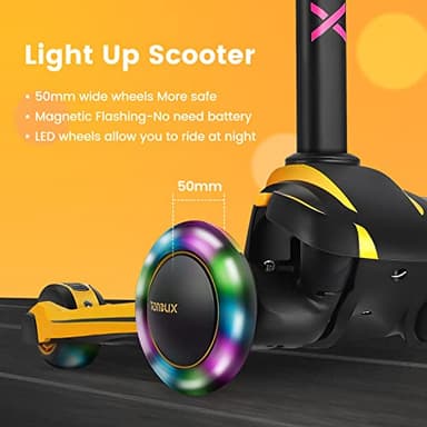 TONBUX Kids Scooter for Age 3-12, Toddler Scooter with 4 Adjustable Heights, Light Up 3-Wheels Scooters, Shock Absorption Design, Lean to Steer, Balance Training Scooters for Kids - Image 4