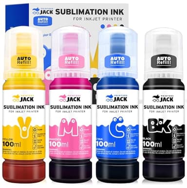 Printers Jack 4x100ml Sublimation Ink Auto Refill for Supertank Printers ET2800 ET15000 ET-2720 ET-4700 ET-2760 ET-3760 ET-4760 ET-2700 ET-2750 ET-4750 L3110 L3150 /Upgrade Version/Free ICC Printing - Image 1