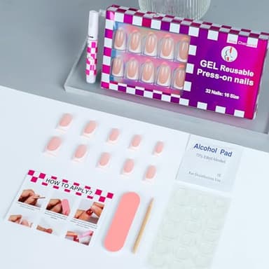 Anyos 16 Sizes French Tip Short Duck Press on Nails,Soft Gel Fake Nails Glossy 32pcs with Nail Glue (Classic French) - Image 5
