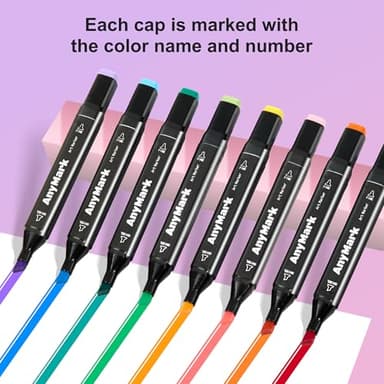 AnyMark Alcohol Markers, 80 Colors Dual Tip Art Coloring Markers Set for Kids Adult Book Drawing Sketching Painting, Chisel & Fine, Black Penholder - Image 4