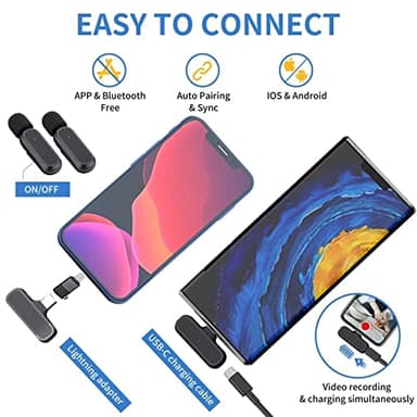 2 Pack Professional Wireless Lavalier Microphone for iPhone iPad Android with Charging Case Noise Reduction Plug-Play Clip on Lapel Mic for Video Recording Vlogging, YouTube, Interview, Live Streaming - Image 6