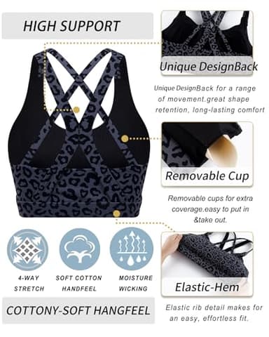 RUNNING GIRL Sports Bras for Women, Criss-Cross Back Padded Strappy Sports Bras Medium Support Yoga Bra with Removable Cups(2825_Leopard Print_S) - Image 4