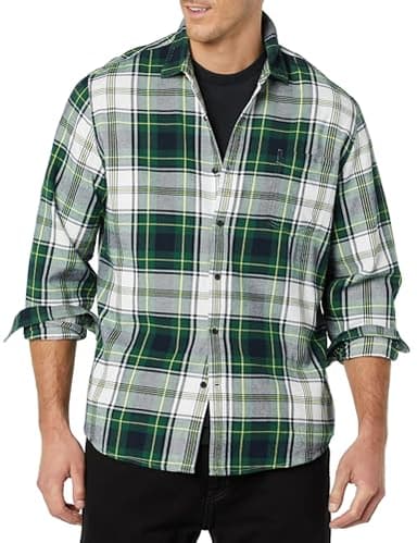 Amazon Essentials Men's Long-Sleeve Flannel Shirt (Available in Big & Tall), Green White Plaid, Large - Image 4