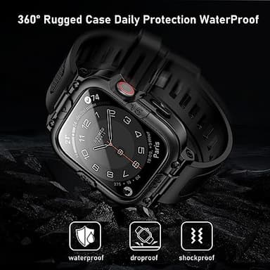 Mosonio Sport Rugged Case with Band for Apple Watch Band S11 S10 42mm Men, Waterproof Band with Screen Protector, 360°Protective Cover and Tough Bumper for iwatch Series 11 10(Black,42mm) - Image 4