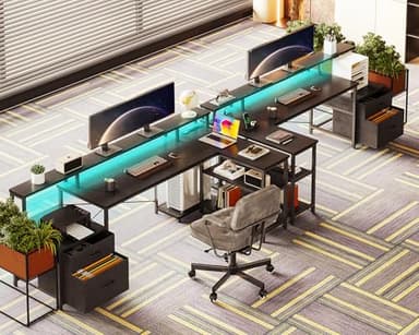 ODK L Shaped Desk with File Drawer, 75" Reversible L Shaped Computer Desk with Power Outlet & LED Strip, Office Desk with Storage Shelves, Gaming Desk with Monitor Shelf, Corner Desk, Black - Image 7