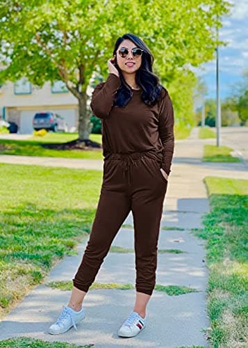 PRETTYGARDEN Women Fall 2 Piece Lounge Outfit Long Sleeve Tops High Waisted Jogger Pants Set Spring Travel Clothes Tracksuit (Brown,Medium) - Image 3