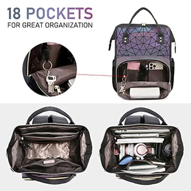 LOVEVOOK Geometric Luminous Laptop Backpack for Women, Holographic Reflective Laptop Bag with USB port, Fashion Purses Travel Bags Vintage Daypacks for Casual, College, Work - Image 3