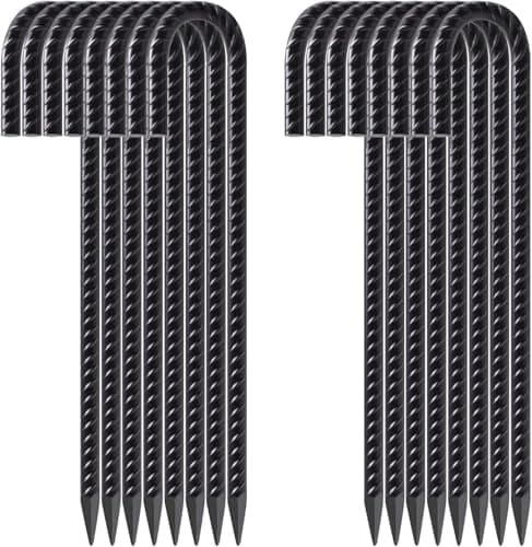 FEED GARDEN 12 Inch 16 Pack Rebar Stakes Heavy Duty J Hook, Galvanized Ground Stakes Tent Stakes Steel Ground Anchors, Chain Link Fence Stakes, Trampoline Stakes, Black - Image 1
