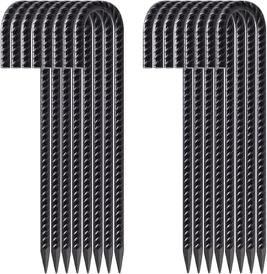 FEED GARDEN 12 Inch 16 Pack Rebar Stakes Heavy Duty J Hook, Galvanized Ground Stakes Tent Stakes Steel Ground Anchors, Chain Link Fence Stakes, Trampoline Stakes, Black - Image 1