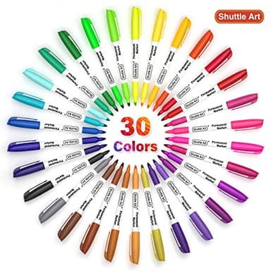 Shuttle Art 30 Colors Permanent Markers, Fine Point, Assorted Colors, Works on Plastic,Wood,Stone,Metal and Glass for Kids Adult Coloring Doodling Marking - Image 2