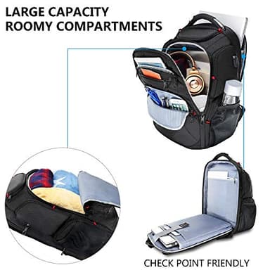 KROSER TSA Friendly Travel Laptop Backpack 17.3 inch XL Computer Backpack Water-Repellent College Daypack Business Backpack with RFID Pockets & USB Port for Men/Women-Black - Image 3
