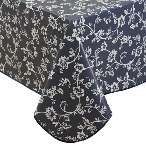 Heavy Duty Vinyl Tablecloth with Flannel Backing Waterproof Oil-Proof Plastic Table Cloth Stain-Resistant Wipeable Rectangle or Square Table Cover for Indoor and Outdoor (Blue Floral,60x84 Inch) - Image 1