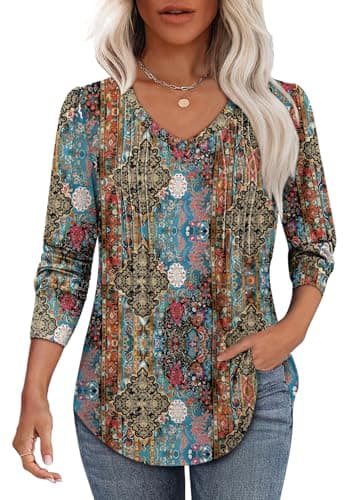 Alaroo Plus Size Tops for Women Blouses Maternity Shirts 2025 Fall Winter Clothes Boho Fashion Outfits V Neck Print 10 2XL - Image 2