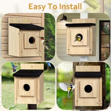 Bird House for Outside,Wooden Bluebird House,with Predator Guard Bird Nesting Box Wild Bird Watching, Finch Bluebird Cardinals Hanging Birdhouse Clearance Garden Country Cottage - Image 7