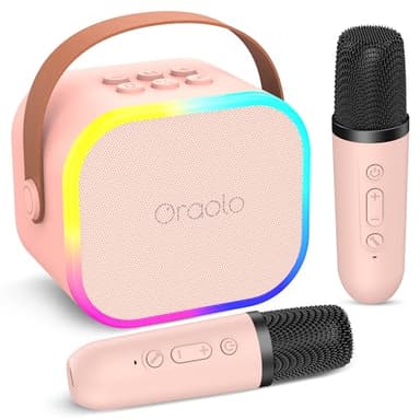 Oraolo Karaoke Machine with 2 Wireless Microphones, Portable Mini Karaoke for Kids, Funny Magical Sound Modes, Speaker Support Multi-Channel Connection, Birthday Gifts for Girls Boys - Image 1