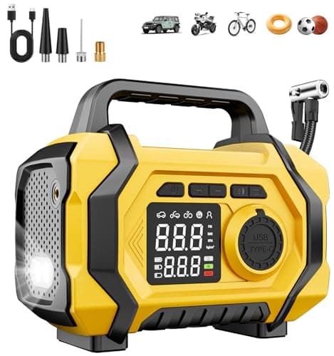 Tire Inflator Portable Air Compressor, 6X Fast 150PSI Air Pump for Car Tires, Cordless Car Motorcycle Balls Bike Pump, Tire Inflator Pressure Gauge, 12V Auto Shut-off Tire Pump, LED Display&Light - Image 1
