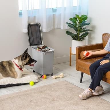 IRIS USA Dog Food Storage Container with Wheels, Airtight Lid, 2-Cup Scoop, Up to 30 Pounds Pet Food Storage, Built in Scoop Storage in Lid, Versatile Pet Food Bin, Portable, BPA Free, Gray/Dark Gray - Image 7