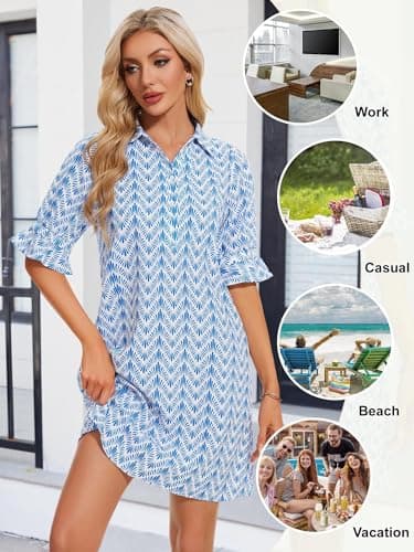 FENSACE Graduation Dresses for Women 2025 Blue Summer Casual Cute Babydoll Shirt Dress - Image 4