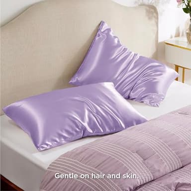 Bedsure Satin Pillowcase for Hair - Lavender Satin Pillow Cases Standard Size with Zipper 2 Pack, Similar to Silk Pillow Cases for Skin, Silky & Soft, Gifts for Women Men, 20x26 Inches - Image 2