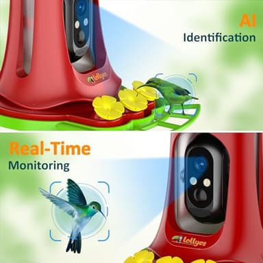 Lollyes Hummingbird Feeder with Camera, 7W Solar-Powered Smart Bird Feeder Camera with SD Card, AI Identify Bird Species, Anti-Ant Moat, Ideal Gift - Image 2