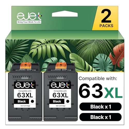 ejet 63XL Black Ink Cartridge Replacement for HP Ink 63 for HP 63 Black Ink Cartridge Work with Officejet 3830 4650 4652 4655 5200 5252 5255 5258 Envy 4520 4512 1112 2132 3630 3632 Printers (2 Pack) - Image 1
