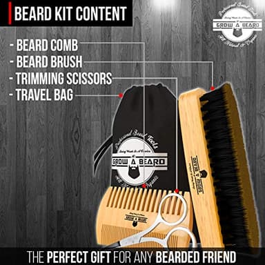 Beard Brush For Men & Beard Comb Set w/Mustache Scissors Grooming Kit, Natural Boar Bristle Brush, Dual Action Wood Comb, And Travel Bag Great For Christmas Gift - Image 5