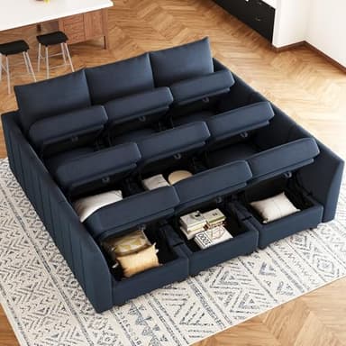 Belffin Large Modular Sectional Sofa Sleeper Couch with Storage Velvet Sectional Sofa Bed for Living Room, 9 Seats, Blue - Image 3